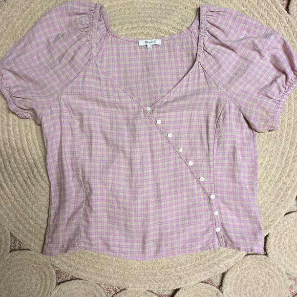 Madewell Tops - Plaid Pink Puff Sleeve Top